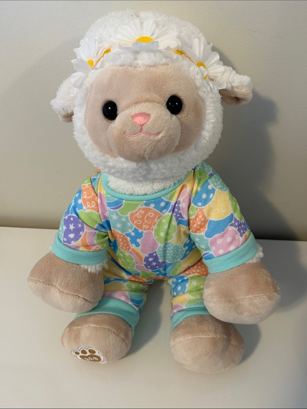 Build-A-Bear Vanilla Swirls Lamb with outfit and flower headband